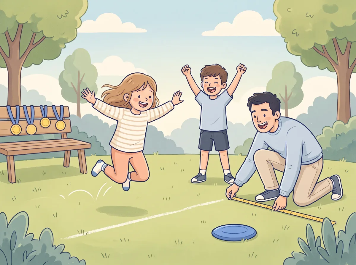 Park Olympics: a parent and child doing it together