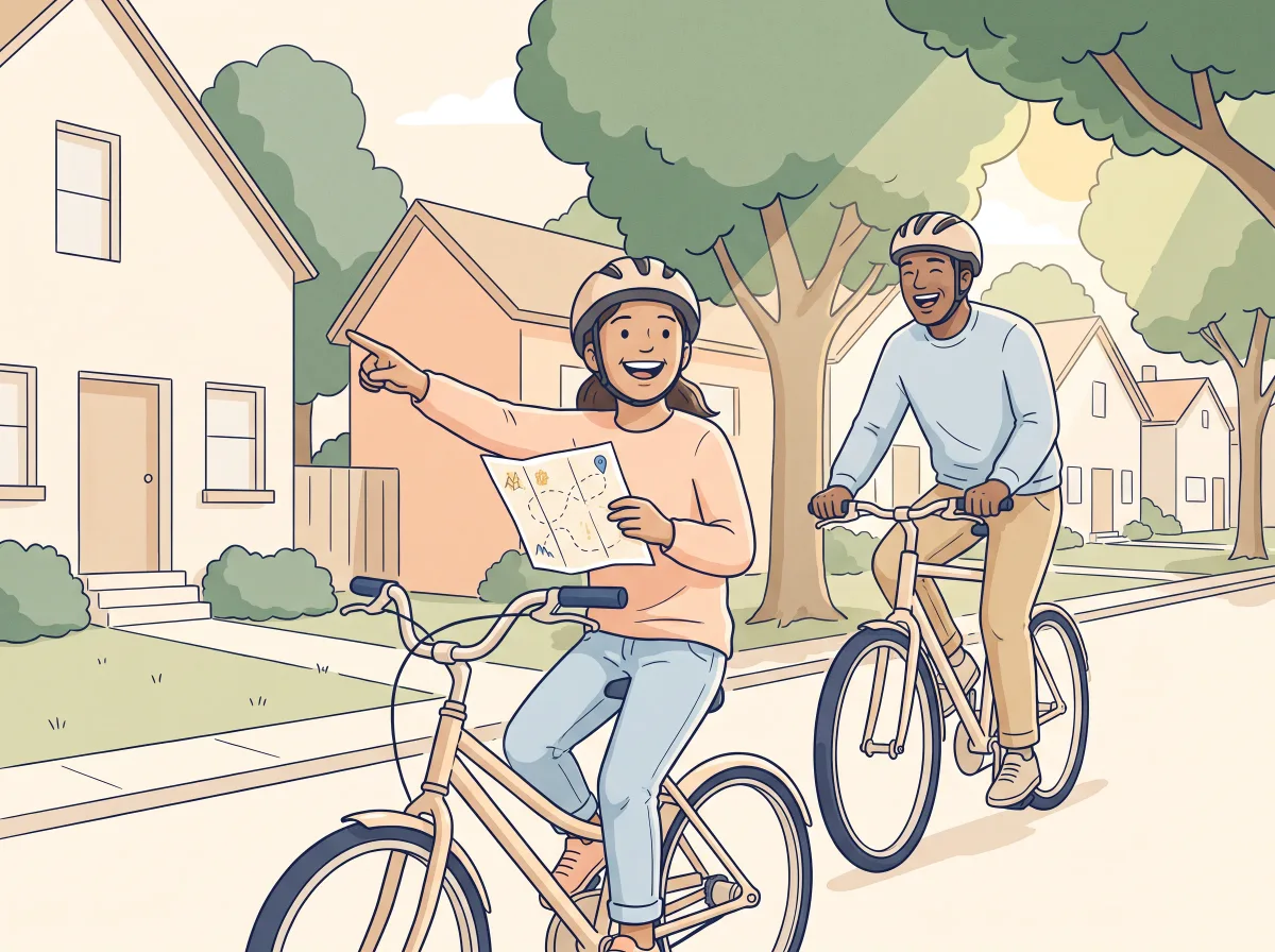Neighborhood bike adventure: a parent and child doing it together