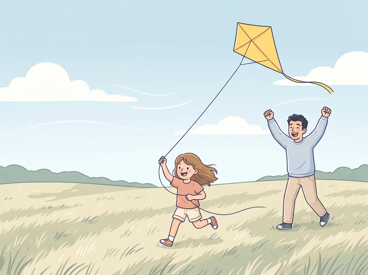 Get a kite in the air: a parent and child doing it together