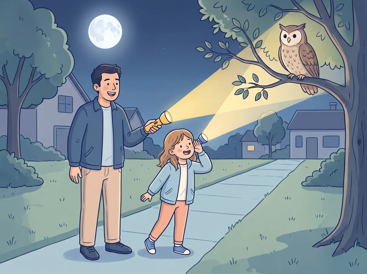 Flashlight night walk: a parent and child doing it together