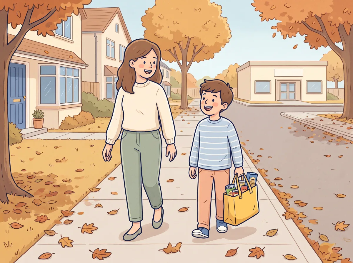 Walk a donation over: a parent and child doing it together