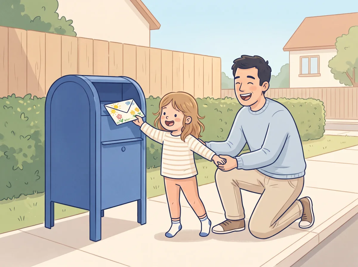 Walk a letter to the mailbox: a parent and child doing it together