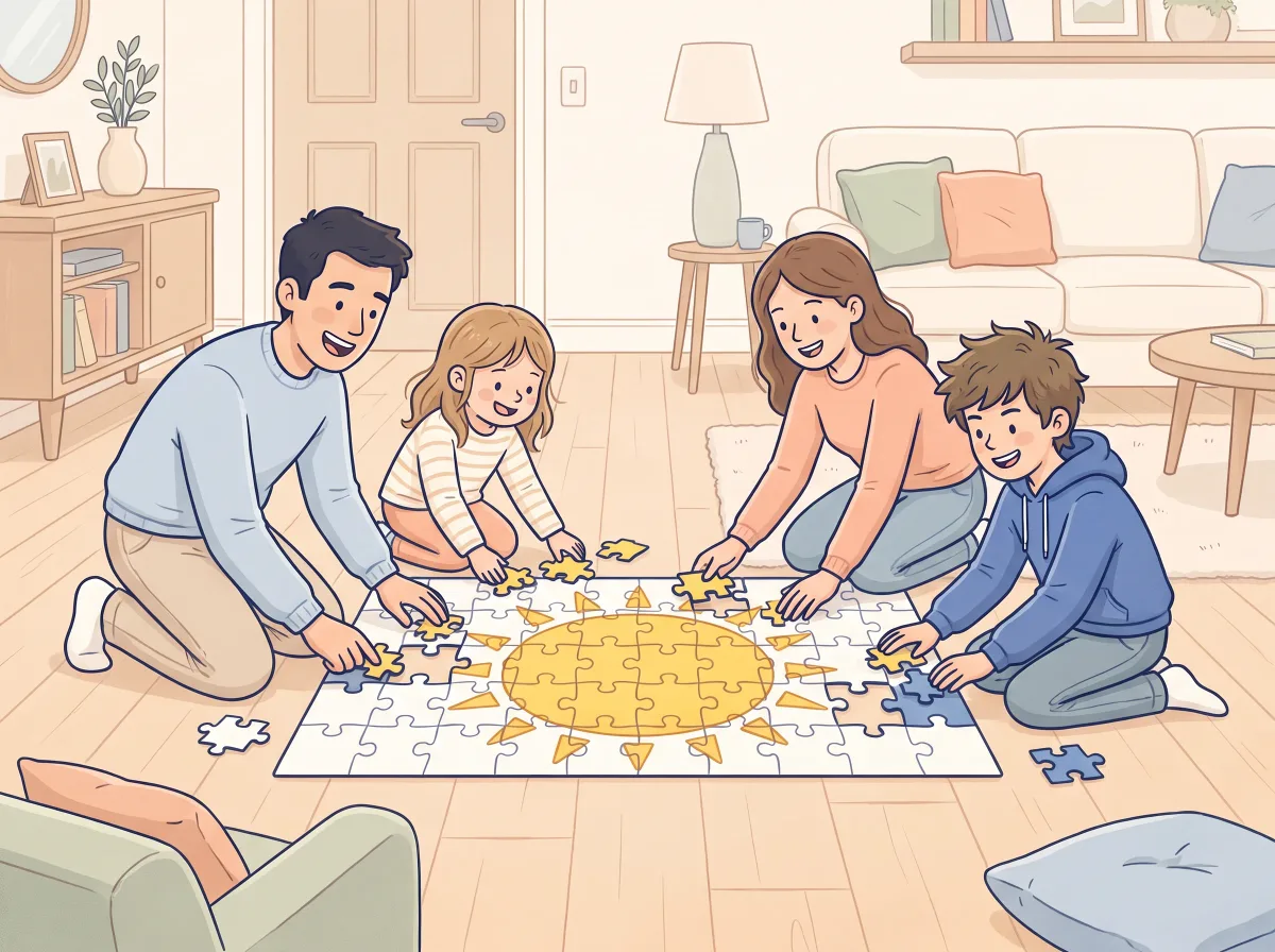 Puzzle race: a parent and child doing it together