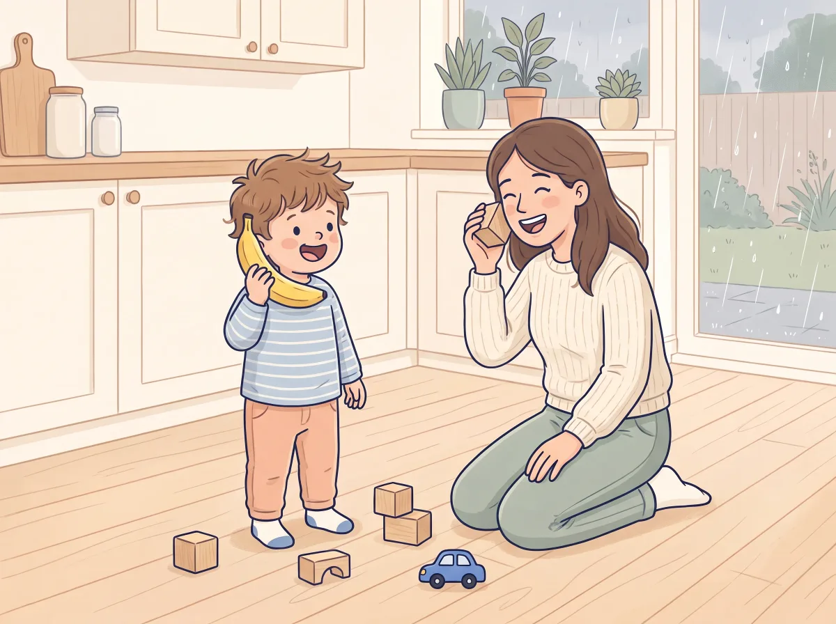 Call Grandma on a banana: a parent and child doing it together