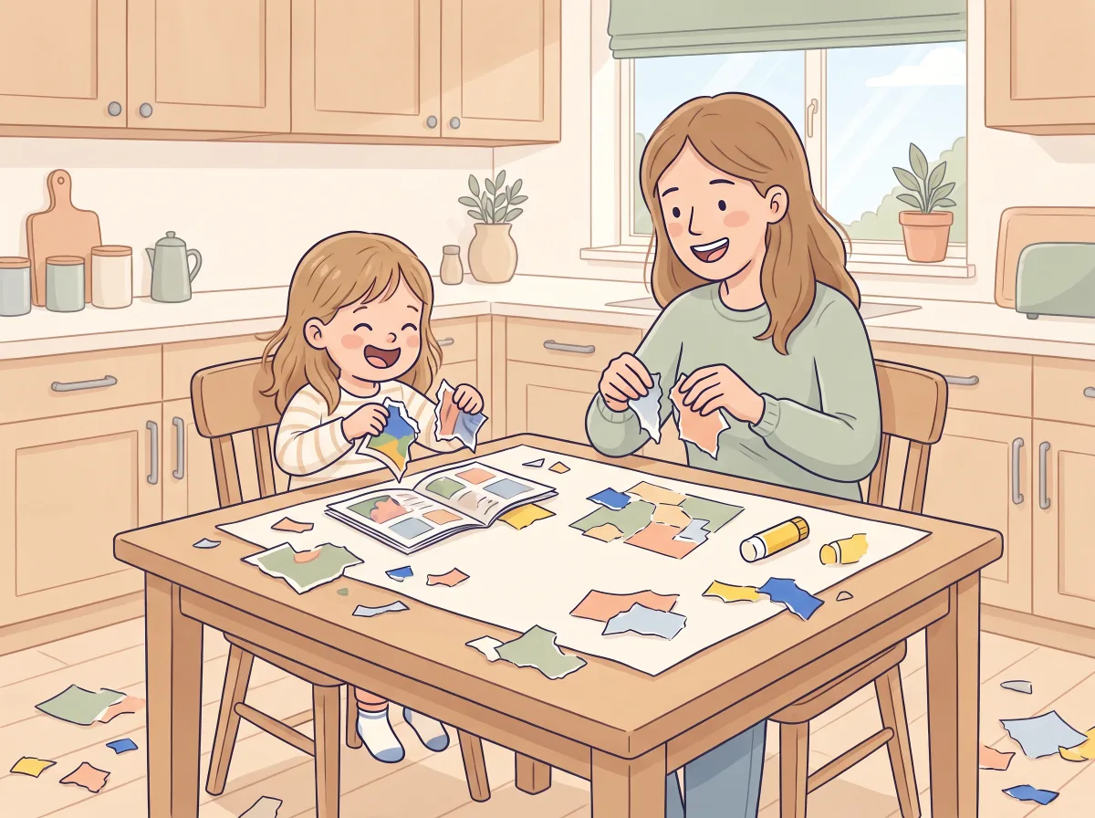 Rip it and stick it: a parent and child doing it together