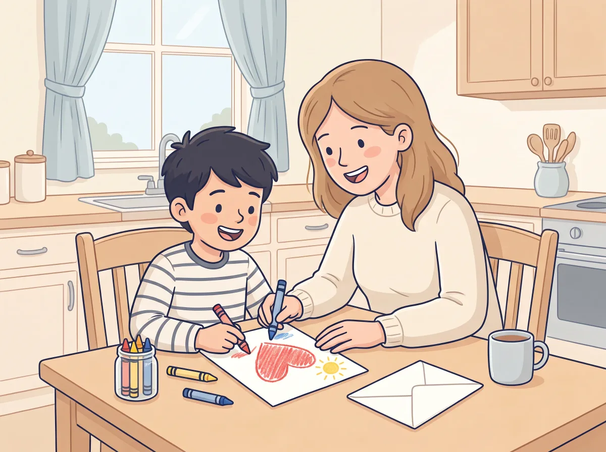 Thank-you note: a parent and child doing it together