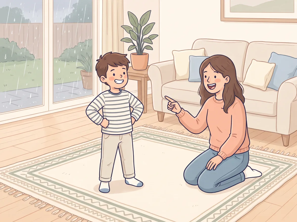 Act out the feeling word: a parent and child doing it together