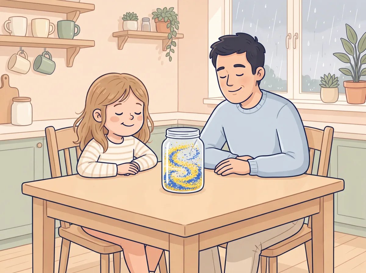 Make a settle-down jar: a parent and child doing it together
