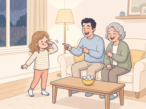 Charades night: a parent and child doing it together