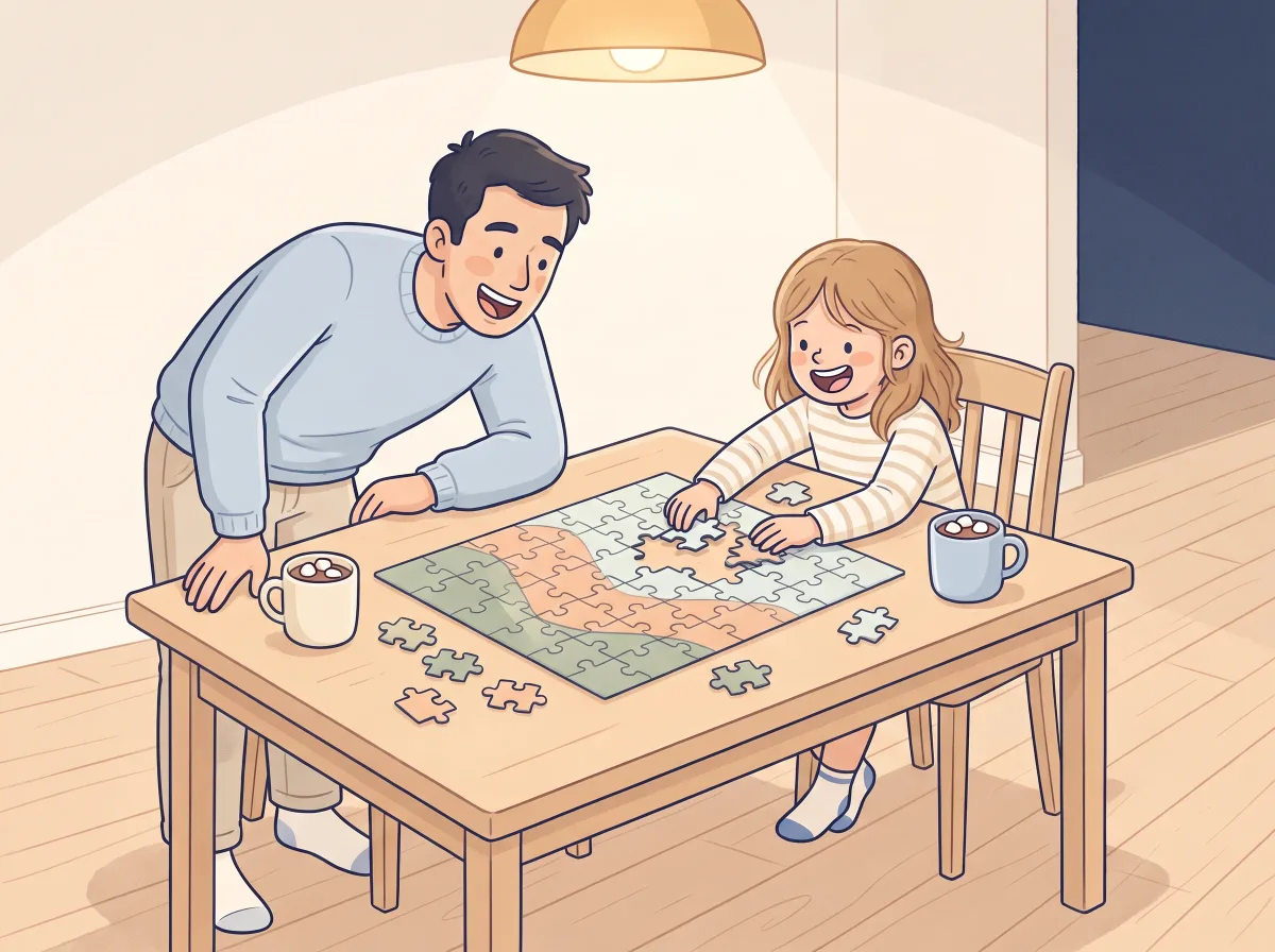 Puzzle night: a parent and child doing it together